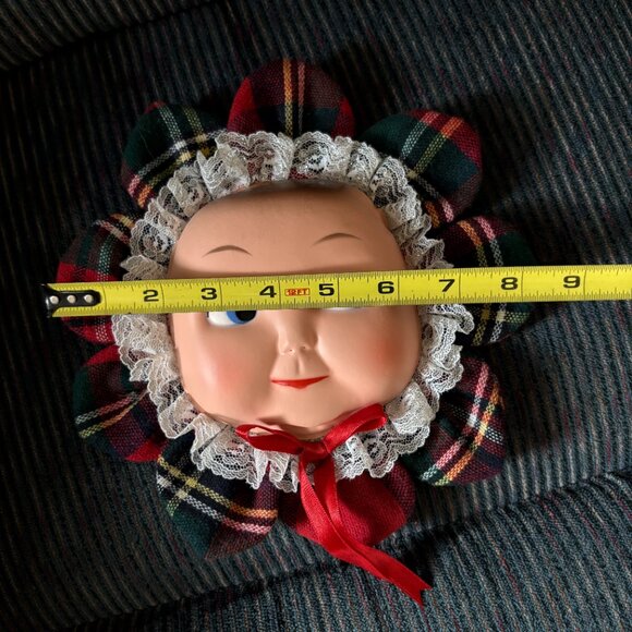 vintage doll face hanging decor kitchy christmas creepy dolly baby flat face - Picture 7 of 8